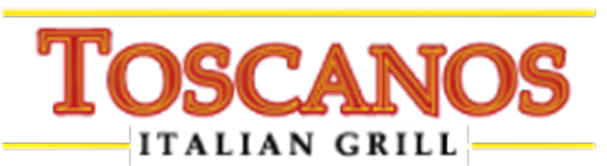 Toscanos Italian Grill logo on black background.